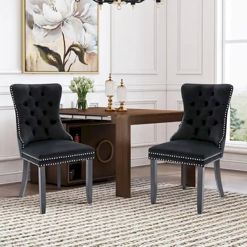 Lot de 6 chaises de salle à manger, chaises de cuisine de luxe rembourrées en velours avec dossier et assise rembourrés et pieds en bois massif - N/A