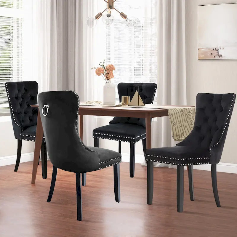 Lot de 6 chaises de salle à manger, chaises de cuisine de luxe rembourrées en velours avec dossier et assise rembourrés et pieds en bois massif - N/A