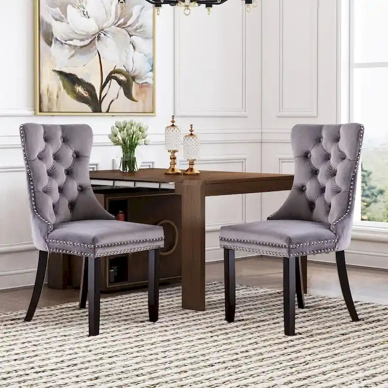Lot de 6 chaises de salle à manger, chaises de cuisine de luxe rembourrées en velours avec dossier et assise rembourrés et pieds en bois massif - N/A