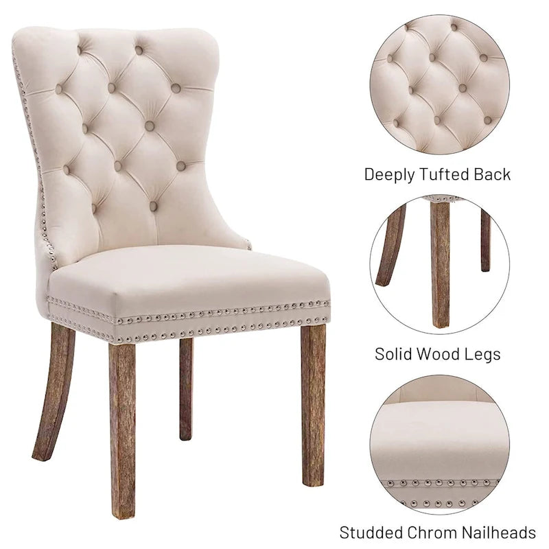 Lot de 6 chaises de salle à manger, chaises de cuisine de luxe rembourrées en velours avec dossier et assise rembourrés et pieds en bois massif - N/A