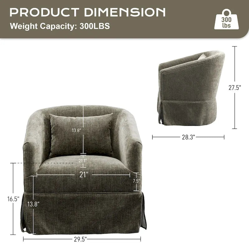 Ouyessir Lot de 2 fauteuils pivotants à 360 degrés, fauteuil d'appoint rembourré en tissu avec accoudoirs