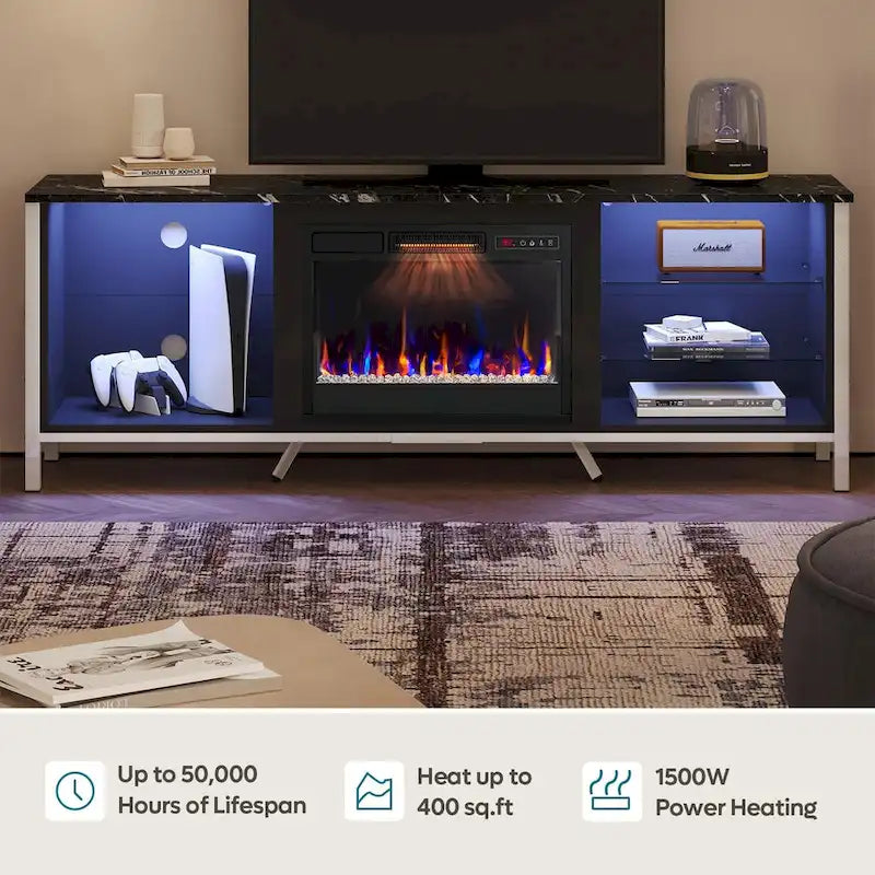 Meubles TV avec cheminée pour téléviseurs de 75 pouces Meuble TV console de divertissement de jeu - 71 pouces