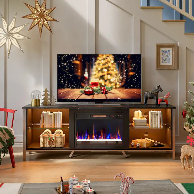 Meubles TV avec cheminée pour téléviseurs de 75 pouces Meuble TV console de divertissement de jeu - 71 pouces