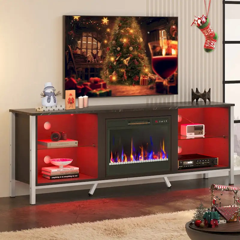 Meubles TV avec cheminée pour téléviseurs de 75 pouces Meuble TV console de divertissement de jeu - 71 pouces