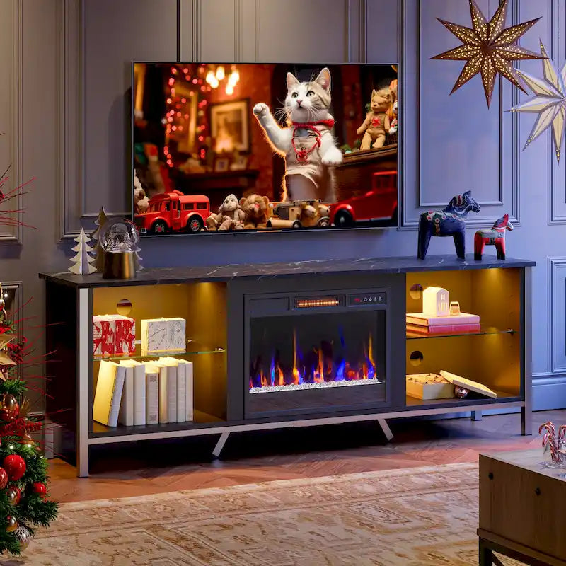 Meubles TV avec cheminée pour téléviseurs de 75 pouces Meuble TV console de divertissement de jeu - 71 pouces
