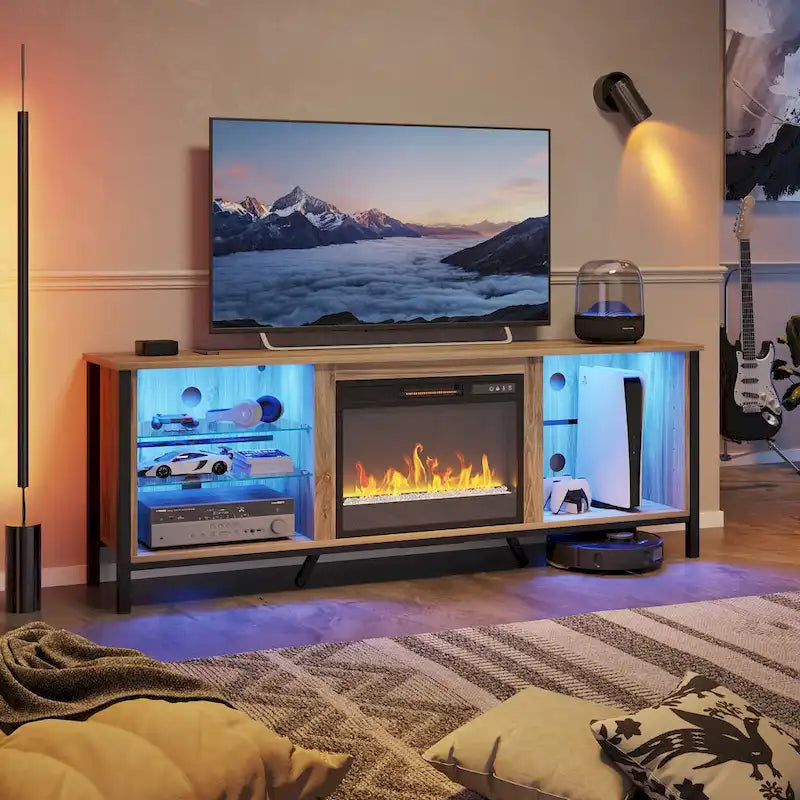 Meubles TV avec cheminée pour téléviseurs de 75 pouces Meuble TV console de divertissement de jeu - 71 pouces