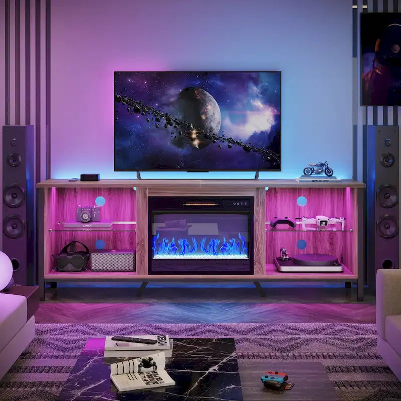 Meubles TV avec cheminée pour téléviseurs de 75 pouces Meuble TV console de divertissement de jeu - 71 pouces