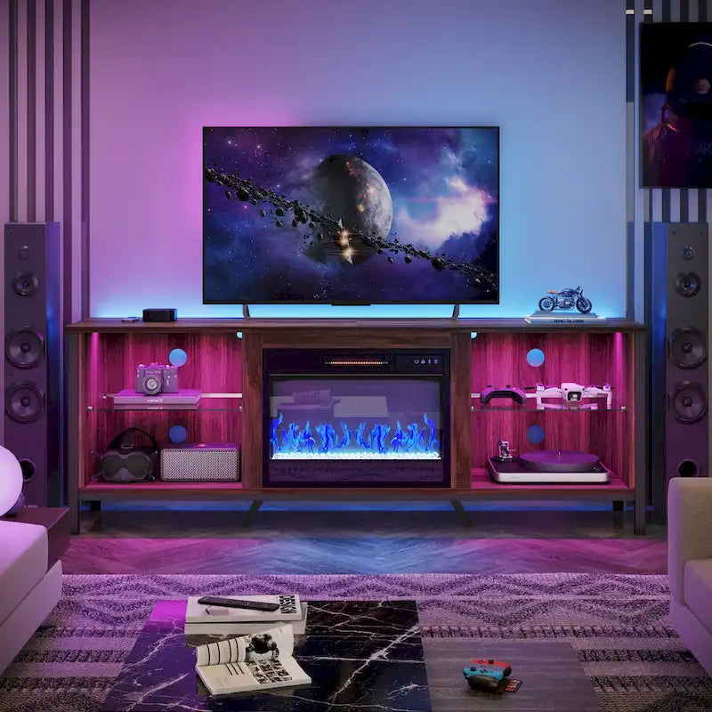 Meubles TV avec cheminée pour téléviseurs de 75 pouces Meuble TV console de divertissement de jeu - 71 pouces