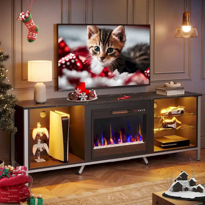Meubles TV avec cheminée pour téléviseurs de 75 pouces Meuble TV console de divertissement de jeu - 71 pouces
