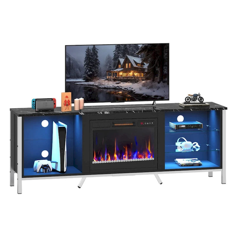 Meubles TV avec cheminée pour téléviseurs de 75 pouces Meuble TV console de divertissement de jeu - 71 pouces