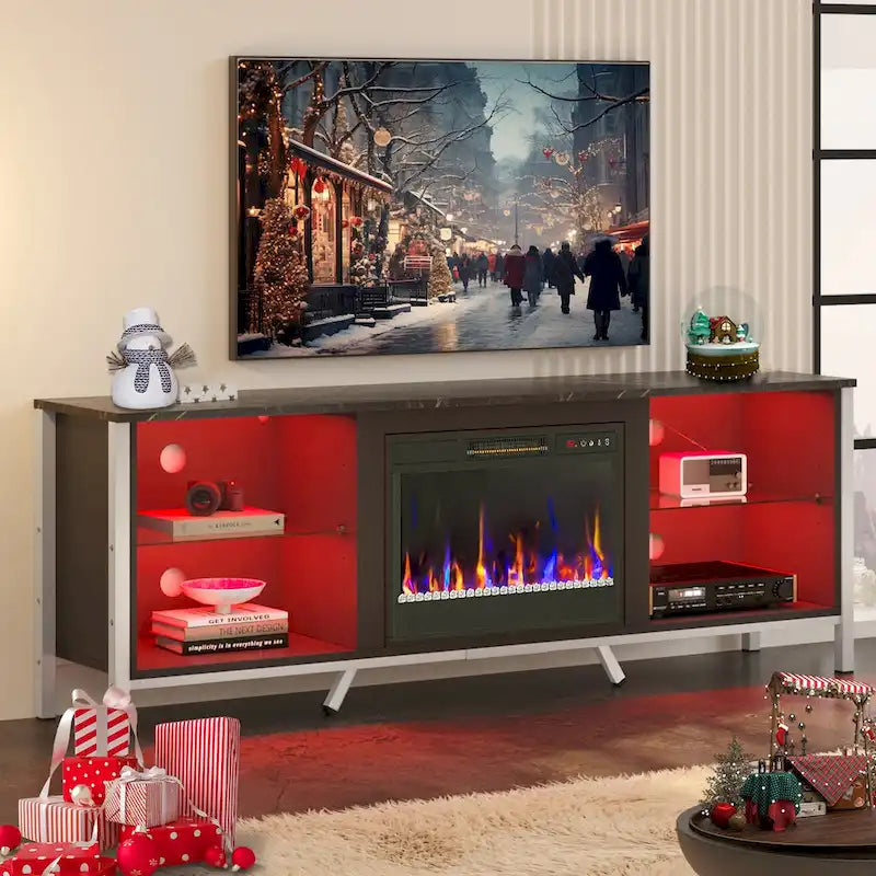 Meubles TV avec cheminée pour téléviseurs de 75 pouces Meuble TV console de divertissement de jeu - 71 pouces