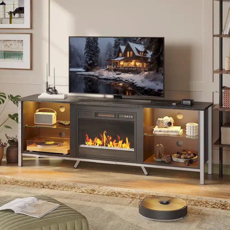 Meubles TV avec cheminée pour téléviseurs de 75 pouces Meuble TV console de divertissement de jeu - 71 pouces