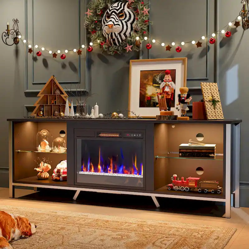 Meubles TV avec cheminée pour téléviseurs de 75 pouces Meuble TV console de divertissement de jeu - 71 pouces