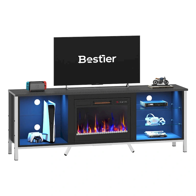 Meubles TV avec cheminée pour téléviseurs de 75 pouces Meuble TV console de divertissement de jeu - 71 pouces