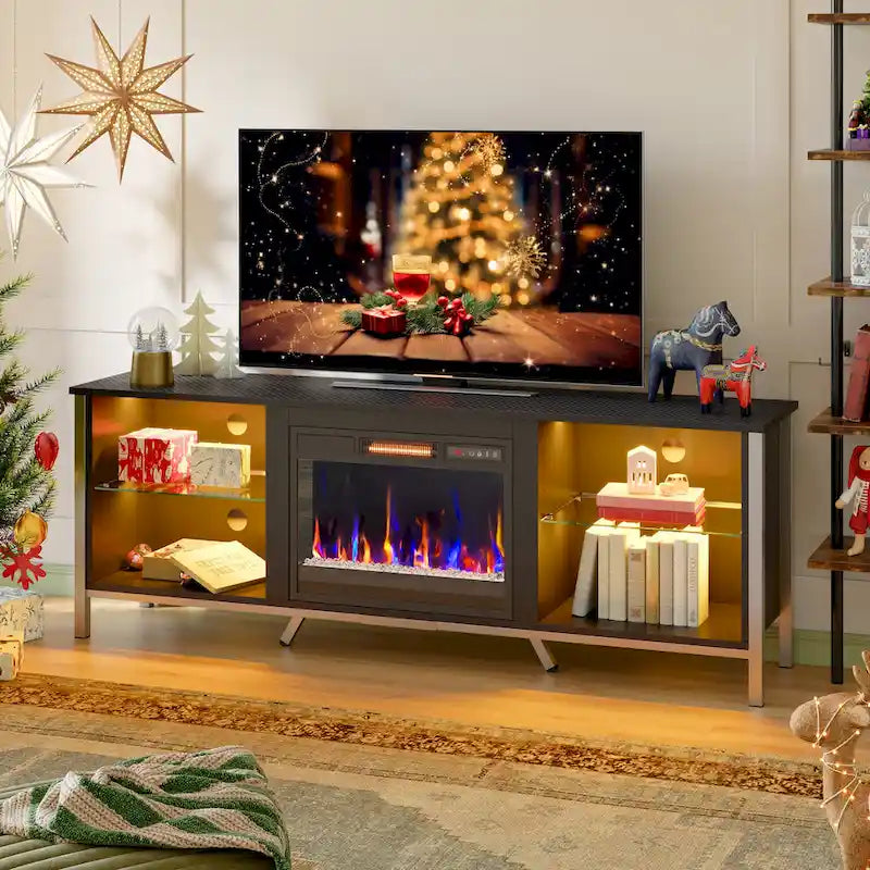 Meubles TV avec cheminée pour téléviseurs de 75 pouces Meuble TV console de divertissement de jeu - 71 pouces