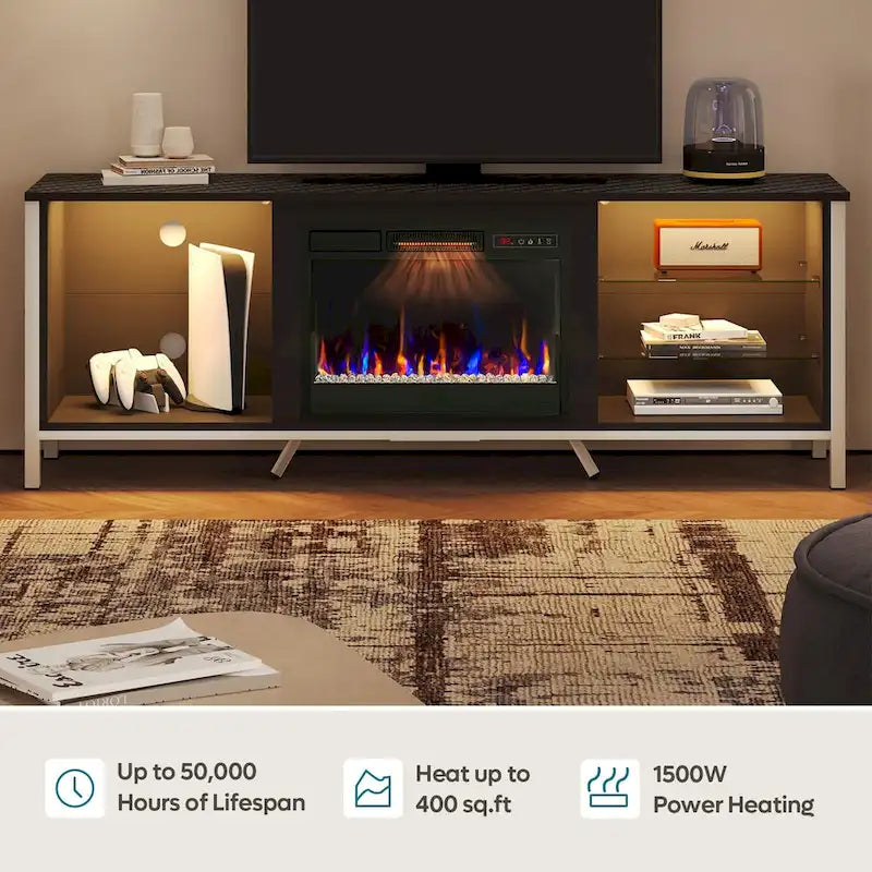 Meubles TV avec cheminée pour téléviseurs de 75 pouces Meuble TV console de divertissement de jeu - 71 pouces