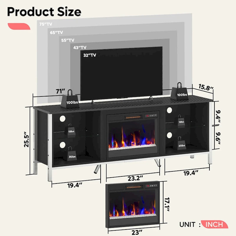 Meubles TV avec cheminée pour téléviseurs de 75 pouces Meuble TV console de divertissement de jeu - 71 pouces