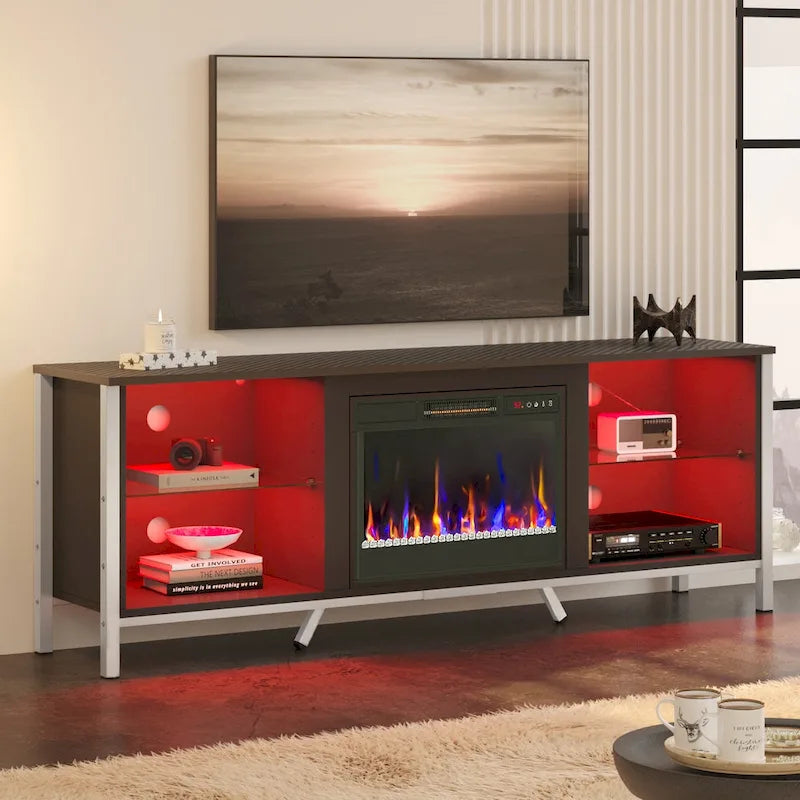 Meubles TV avec cheminée pour téléviseurs de 75 pouces Meuble TV console de divertissement de jeu - 71 pouces