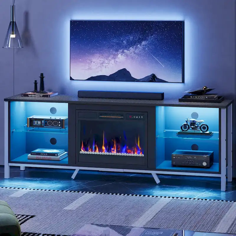 Meubles TV avec cheminée pour téléviseurs de 75 pouces Meuble TV console de divertissement de jeu - 71 pouces