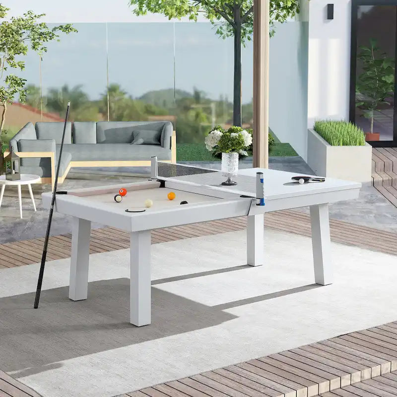 Table de billard 8 pieds en ardoise Laguna intérieure/extérieure avec plateau de salle à manger et accessoires