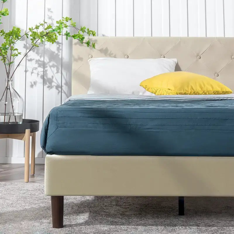 Cadre de lit plateforme matelassé beige à motif diamant Priage by ZINUS