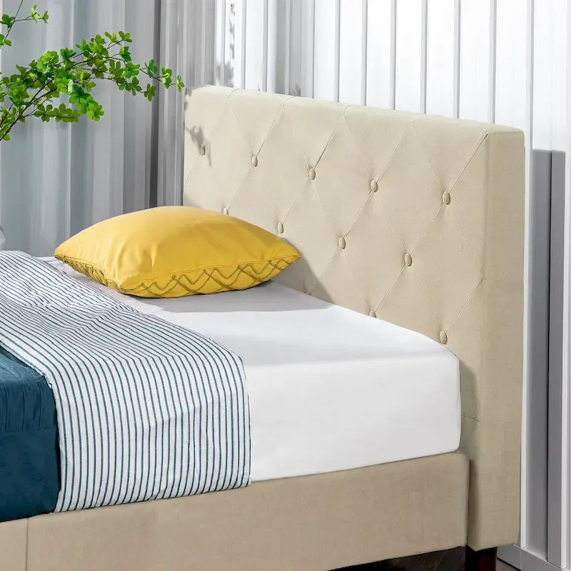 Cadre de lit plateforme matelassé beige à motif diamant Priage by ZINUS