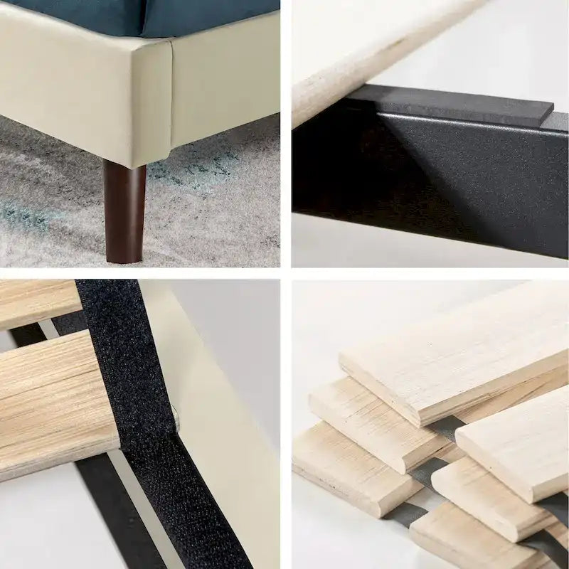 Cadre de lit plateforme matelassé beige à motif diamant Priage by ZINUS