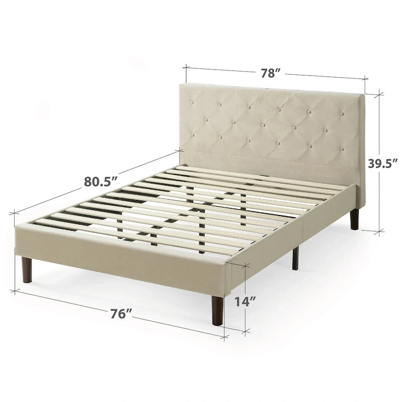 Cadre de lit plateforme matelassé beige à motif diamant Priage by ZINUS