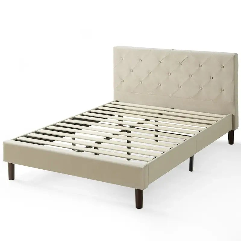 Cadre de lit plateforme matelassé beige à motif diamant Priage by ZINUS