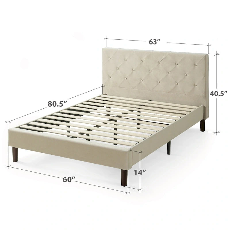 Cadre de lit plateforme matelassé beige à motif diamant Priage by ZINUS