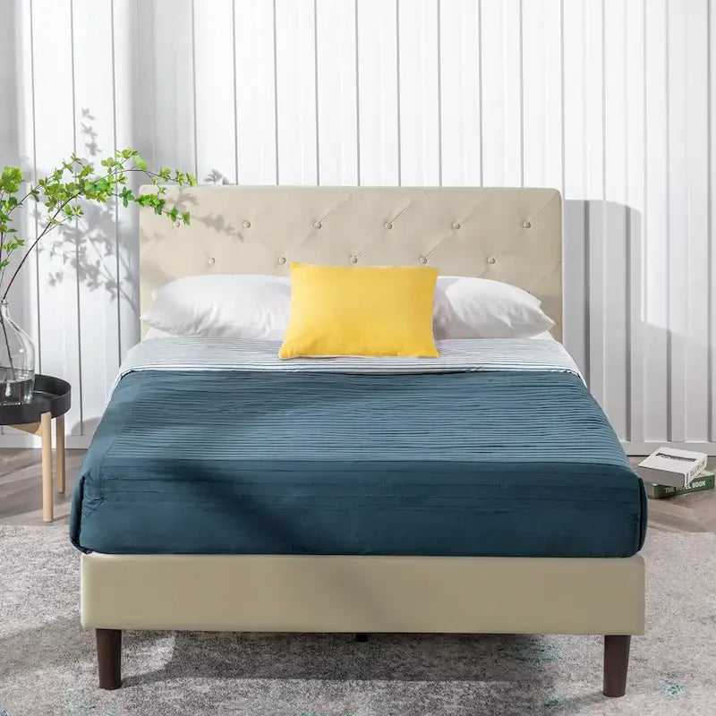 Cadre de lit plateforme matelassé beige à motif diamant Priage by ZINUS