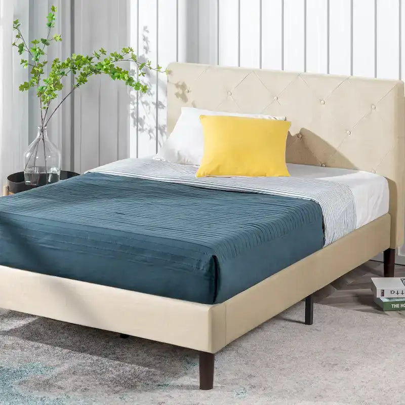 Cadre de lit plateforme matelassé beige à motif diamant Priage by ZINUS