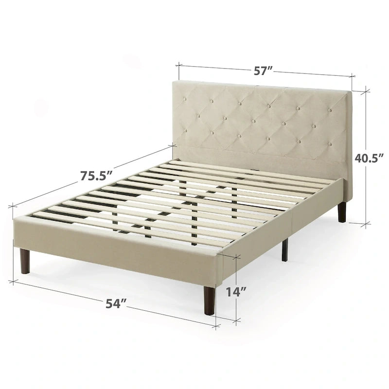 Cadre de lit plateforme matelassé beige à motif diamant Priage by ZINUS