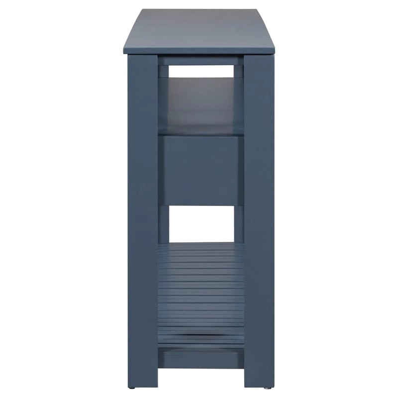 Longue console d'entrée avec tiroirs, table console de canapé en bois style ferme avec 4 tiroirs et 2 étagères