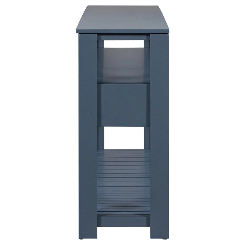 Longue console d'entrée avec tiroirs, table console de canapé en bois style ferme avec 4 tiroirs et 2 étagères