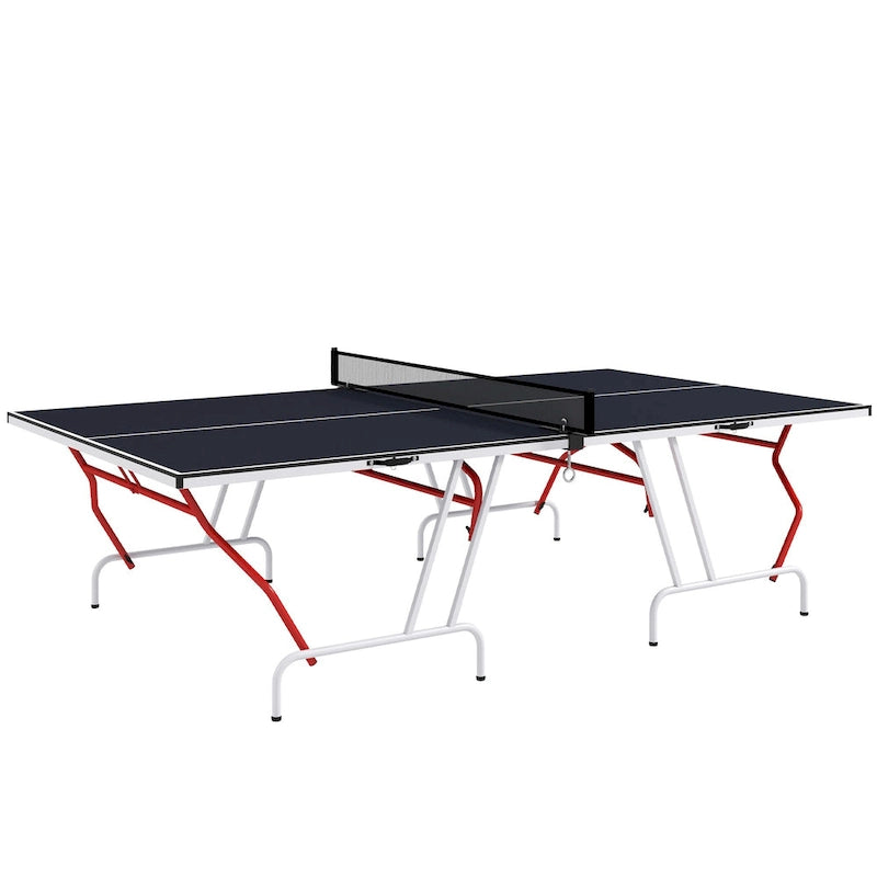 Table de tennis de table pleine grandeur Soozier, se plie en quatre, table de tennis de table portable avec filet, raquettes, balles, MDF, gris anthracite