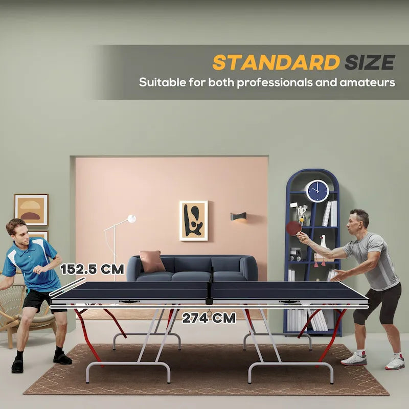 Table de tennis de table pleine grandeur Soozier, se plie en quatre, table de tennis de table portable avec filet, raquettes, balles, MDF, gris anthracite