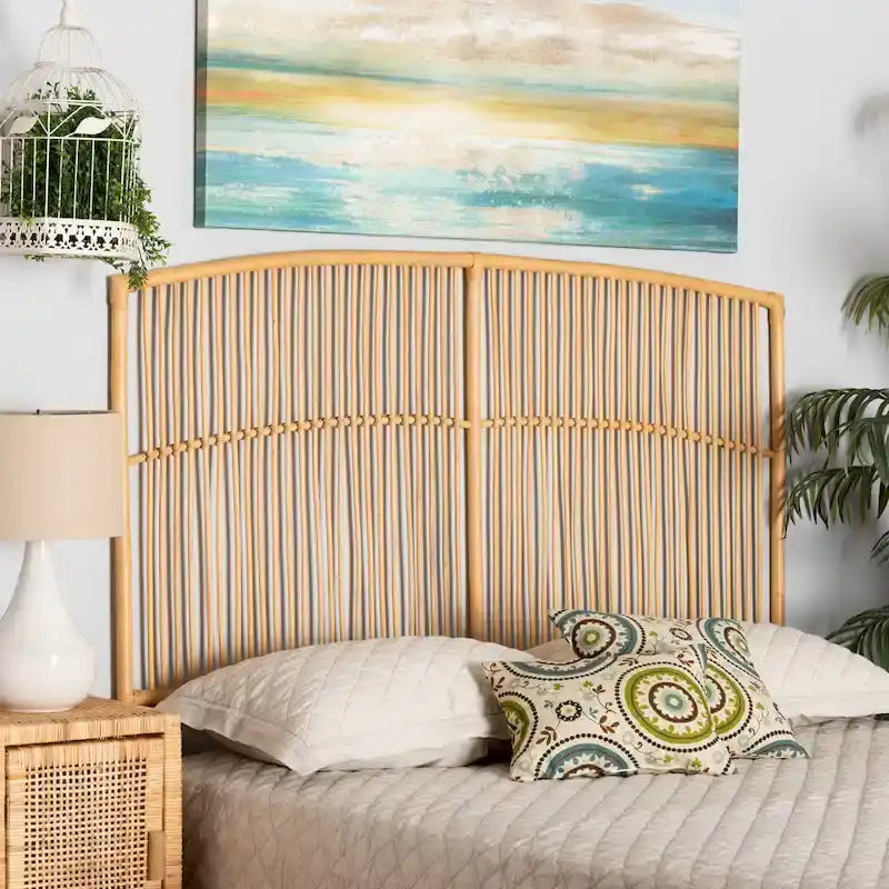 Tête de lit murale Malvina en rotin naturel, style bohème moderne - Grand lit