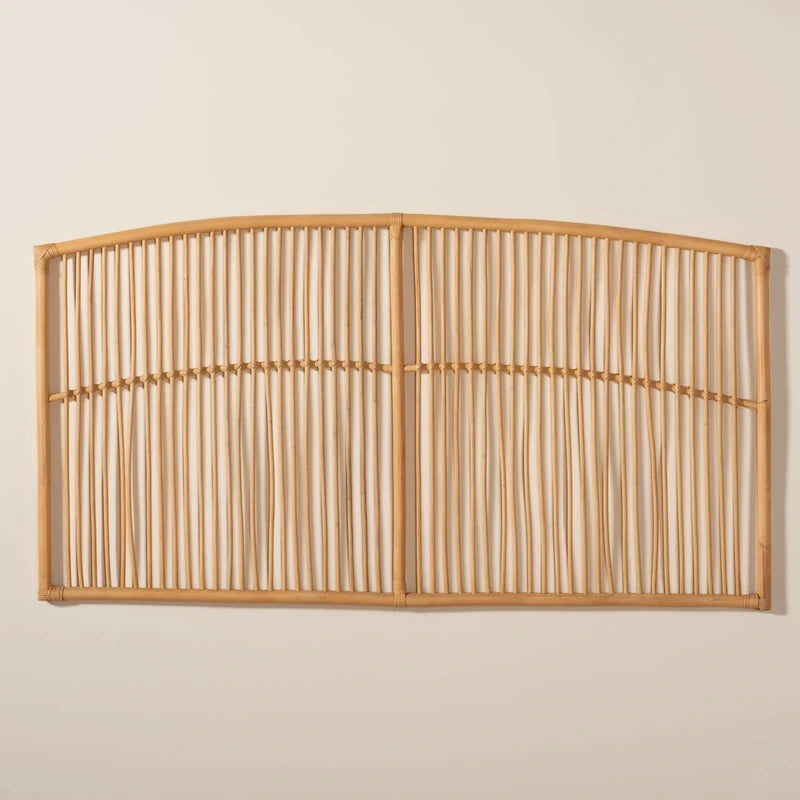 Tête de lit murale Malvina en rotin naturel, style bohème moderne - Grand lit