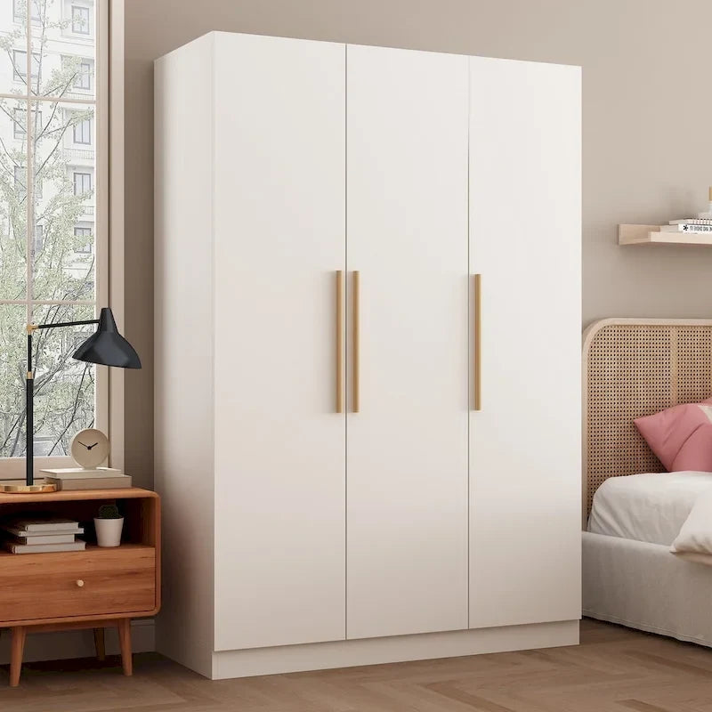Timechee 47.2 Armoire de rangement pour vêtements avec poignées en bois massif Blanc