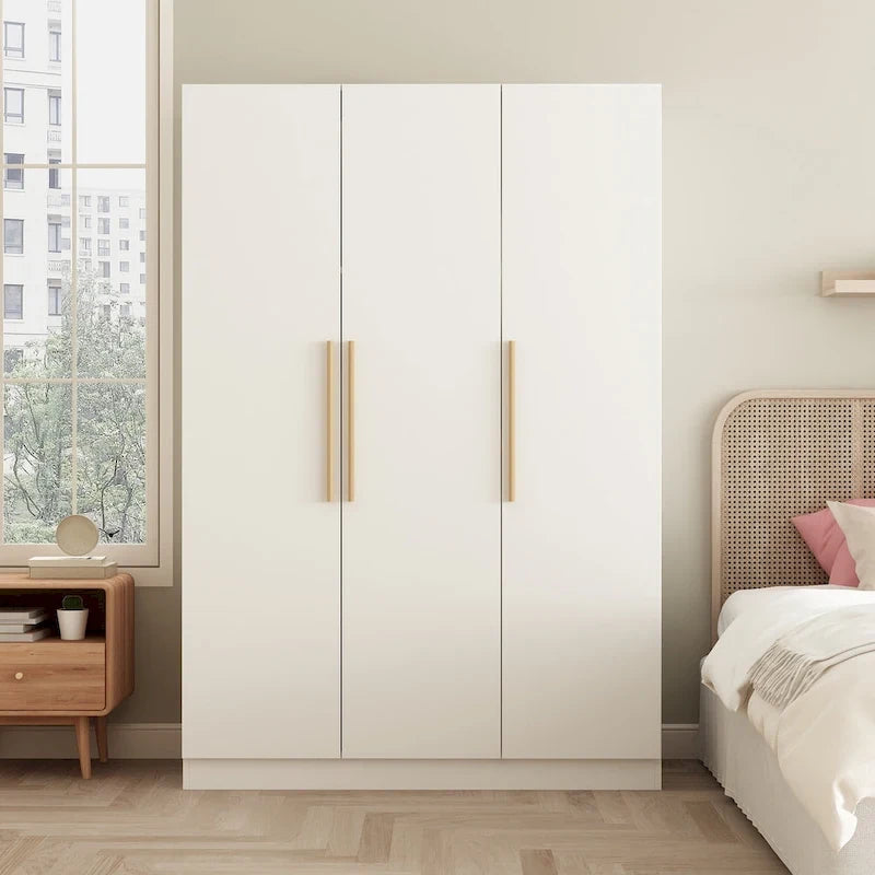 Timechee 47.2 Armoire de rangement pour vêtements avec poignées en bois massif Blanc