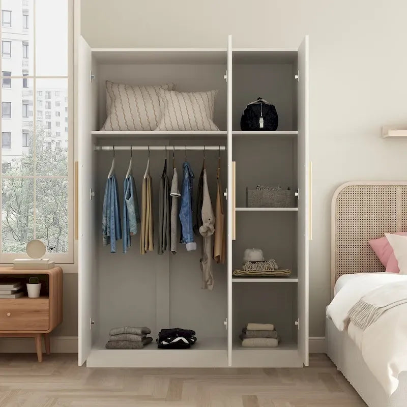 Timechee 47.2 Armoire de rangement pour vêtements avec poignées en bois massif Blanc