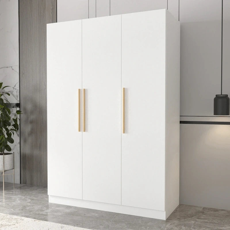 Timechee 47.2 Armoire de rangement pour vêtements avec poignées en bois massif Blanc