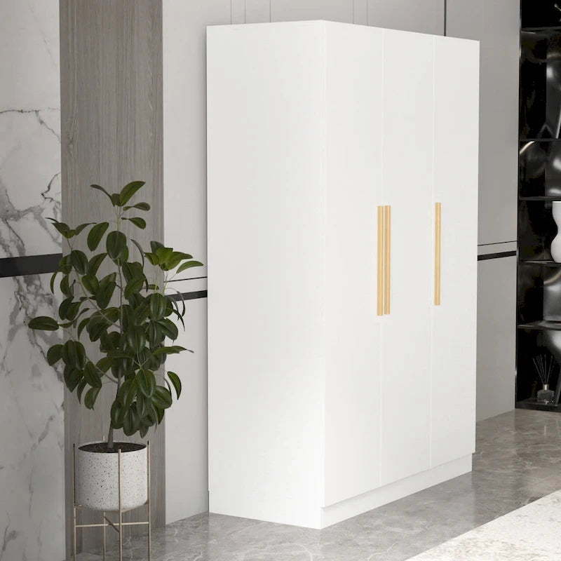 Timechee 47.2 Armoire de rangement pour vêtements avec poignées en bois massif Blanc