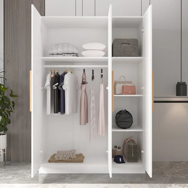 Timechee 47.2 Armoire de rangement pour vêtements avec poignées en bois massif Blanc