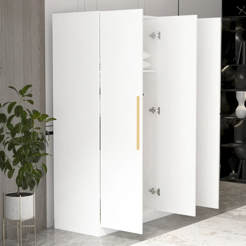 Timechee 47.2 Armoire de rangement pour vêtements avec poignées en bois massif Blanc