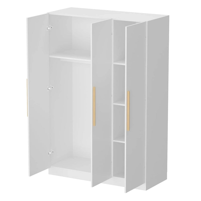 Timechee 47.2 Armoire de rangement pour vêtements avec poignées en bois massif Blanc