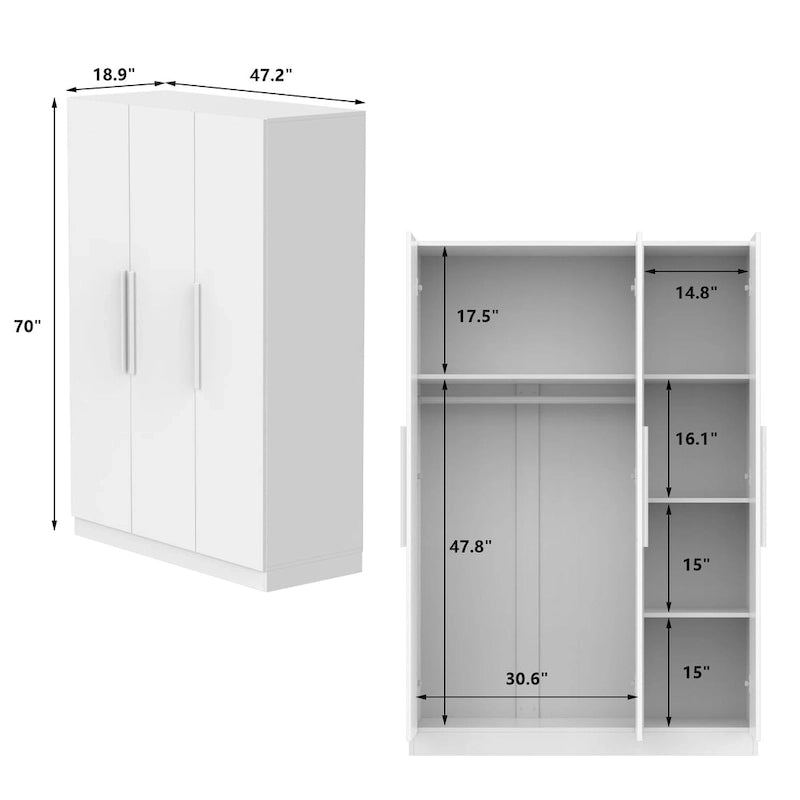 Timechee 47.2 Armoire de rangement pour vêtements avec poignées en bois massif Blanc