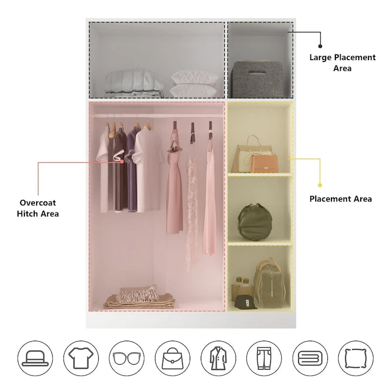 Timechee 47.2 Armoire de rangement pour vêtements avec poignées en bois massif Blanc
