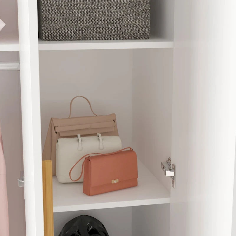 Timechee 47.2 Armoire de rangement pour vêtements avec poignées en bois massif Blanc